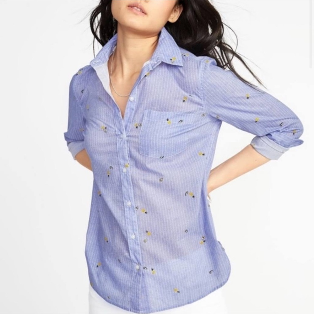 Old Navy Avocado Pineapple Embroidered Button Down Shirt